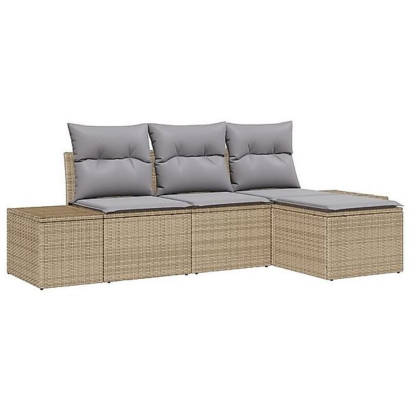 vidaXL Loungesofa 4-tlg. Garten-Sofagarnitur mit Kissen Beige Poly Rattan, günstig online kaufen