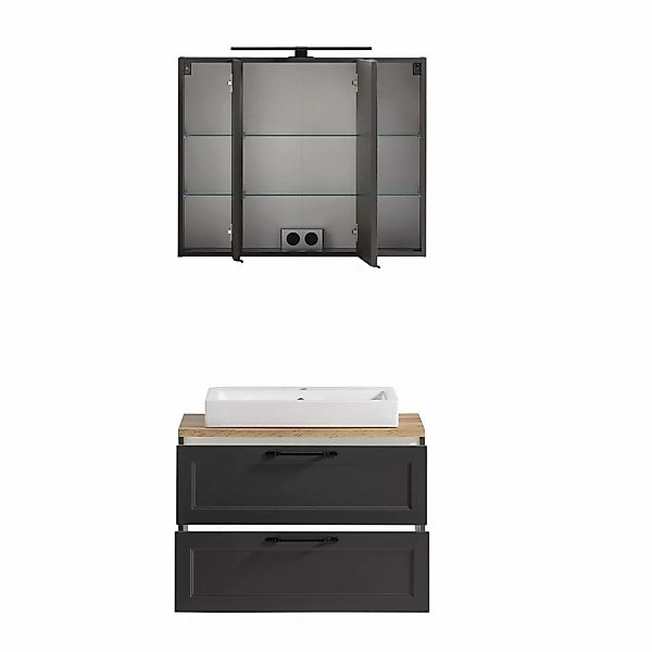 Held Möbel 2-tlg. Waschtisch-Set Padua 80 cm matt Grau-Graphitgrau Aufsatzb günstig online kaufen