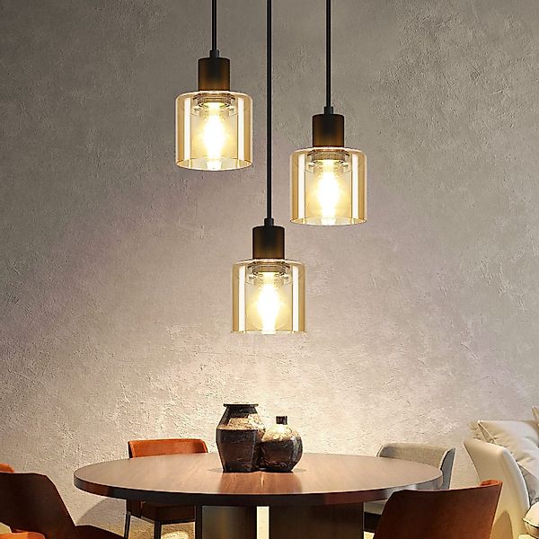ZMH Pendelleuchte Esstischlampe Hängend Hängeleuchte Schwarz/Berstein günstig online kaufen