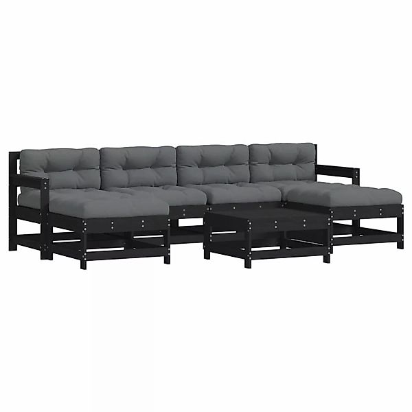 vidaXL 7-tlg Garten-Lounge-Set mit Kissen Schwarz Kiefernholz Modell 19 günstig online kaufen