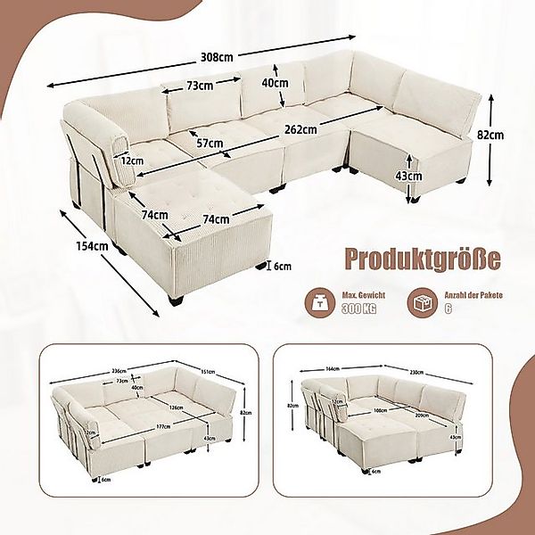 Odikalo Big-Sofa Wohnzimmersofa Schlafsofa Stauraumtasche flexibel U/L-Form günstig online kaufen
