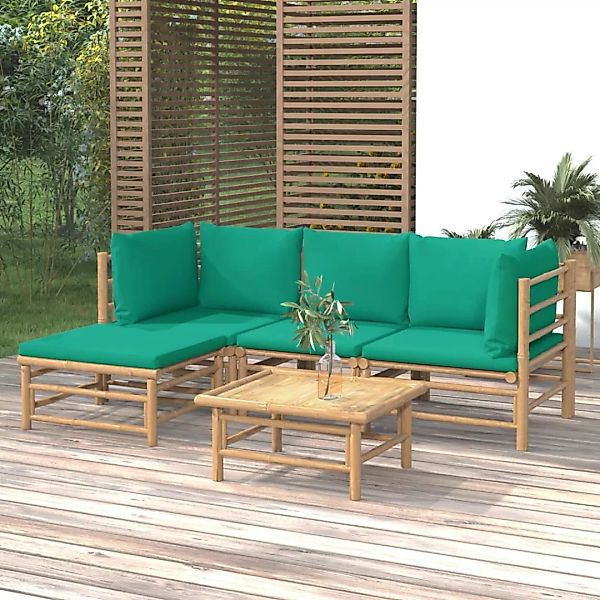 Vidaxl 5-tlg. Garten-lounge-set Mit Grünen Kissen Bambus günstig online kaufen
