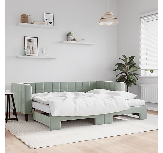 vidaXL Bett, Tagesbett Ausziehbar mit Matratzen Hellgrau 90x200 cm Samt günstig online kaufen