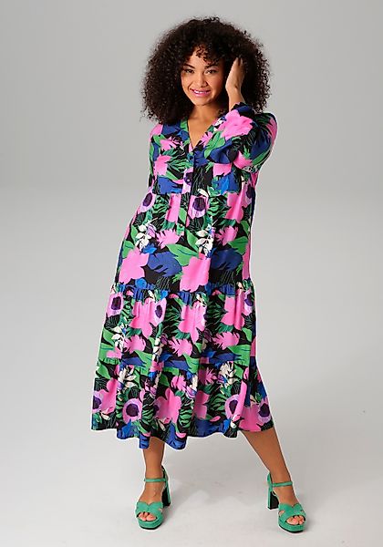 Aniston PLUS Midikleid, mit farbenfrohem, großflächigem Blumendruck günstig online kaufen