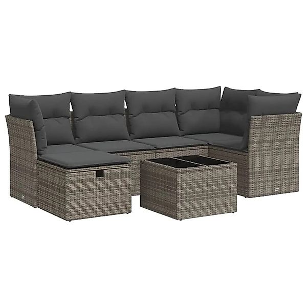 vidaXL 7-Tlg Garten-Sofagarnitur mit Kissen Grau Poly Rattan 3325296 günstig online kaufen