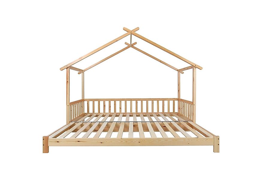 SOFTWEARY Kinderbett Ausziehbett mit Lattenrost und ausziehbarer Liegefläch günstig online kaufen