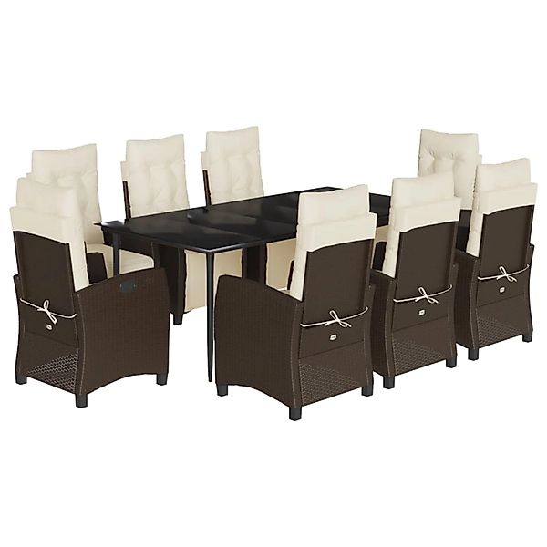 vidaXL 9-Tlg Garten-Essgruppe mit Kissen Braun Poly Rattan 3212980 günstig online kaufen