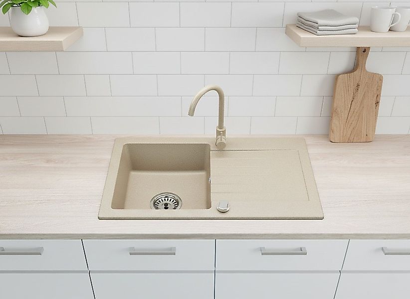 Faizee Möbel Granitspüle Faizee Home Granitspüle Alisha 75x43,5 cm Beige – günstig online kaufen