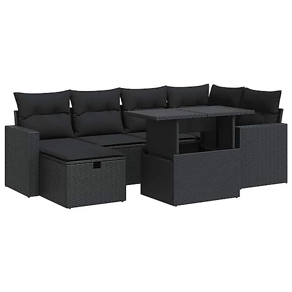 vidaXL 7-Tlg Garten-Sofagarnitur mit Kissen Schwarz Poly Rattan 3327815 günstig online kaufen