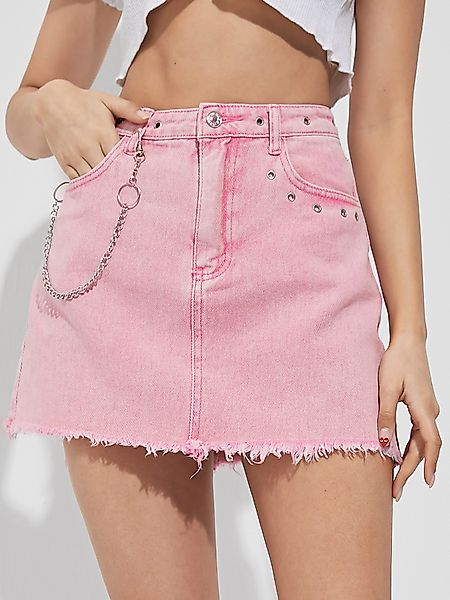Pink Side Pockets Chain Design Denim Minirock günstig online kaufen