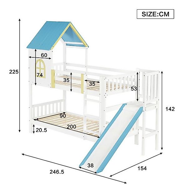 HAUSS SPOLE Etagenbett mit Dach, Fenster, Fallschutz, Gitter, Rutsche, Weiß günstig online kaufen