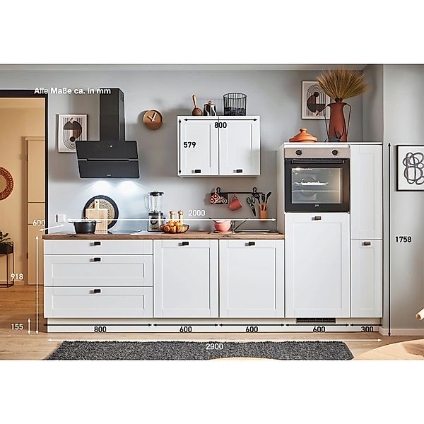 pino Küchenzeile 290 cm Weiß matt Anschlag,inks 1 Geräte-, 1 Apothekerschra günstig online kaufen