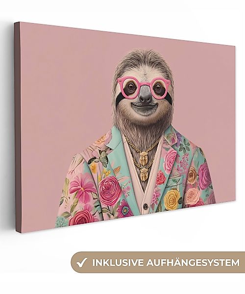 OneMillionCanvasses® Leinwandbild Faultier - Blumendruck - günstig online kaufen
