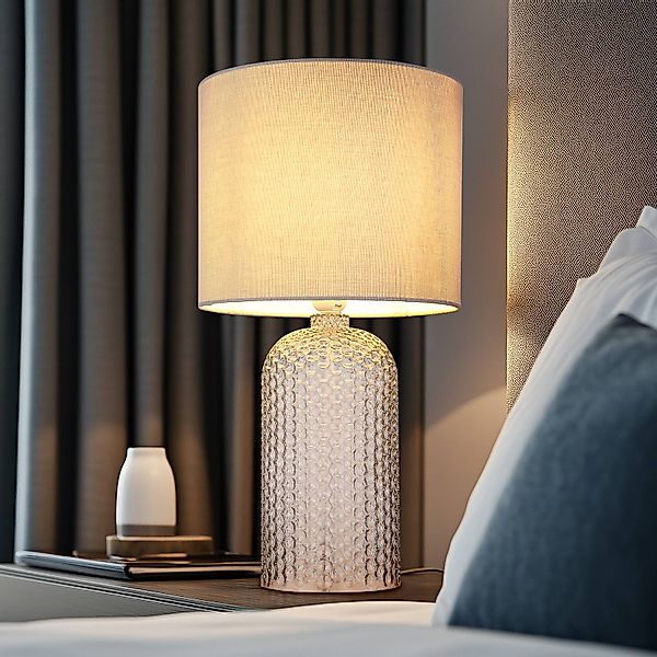 Tischlampe Sofia, grau, Höhe 50 cm, Stoff/Glas günstig online kaufen