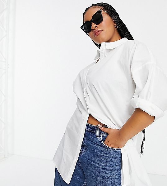 Vero Moda Curve – Oversize-Hemd aus Bio-Baumwolle in Weiß günstig online kaufen