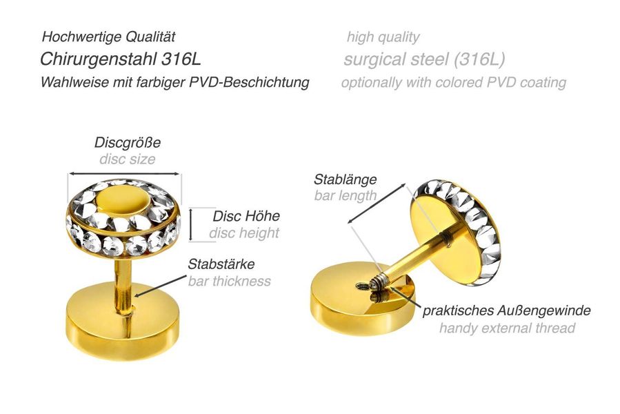 PIERCINGLINE Fake-Ear-Plug Chirurgenstahl Fake Plug KRISTALLE günstig online kaufen
