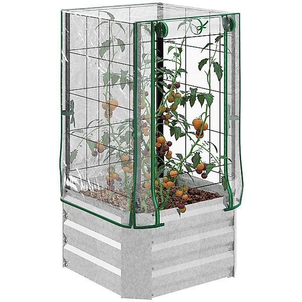 HOMCOM Hochbeet Set Pflanzkasten mit Kunststoffabdeckung und Rankgitter für günstig online kaufen