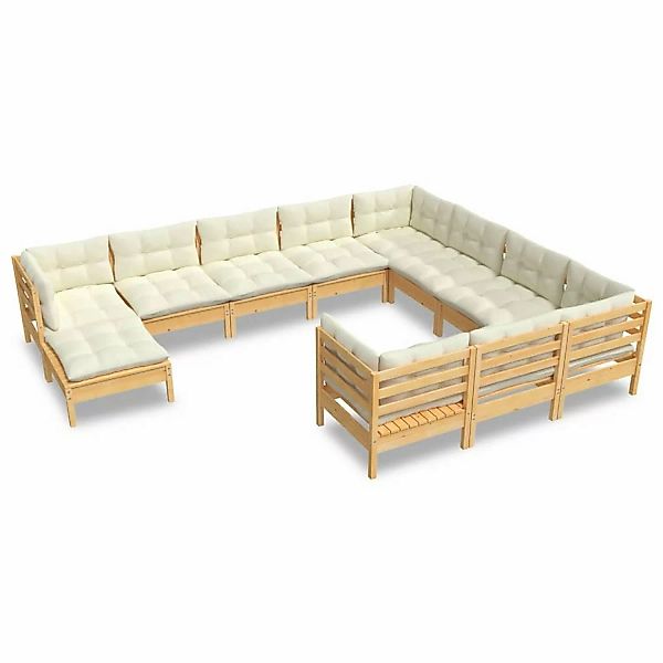 vidaXL 11-tlg Garten-Lounge-Set mit Creme Kissen Kiefernholz Modell 5 günstig online kaufen