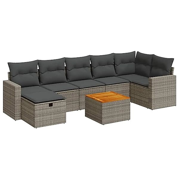 vidaXL 8-Tlg Garten-Sofagarnitur mit Kissen Grau Poly Rattan 3325798 günstig online kaufen