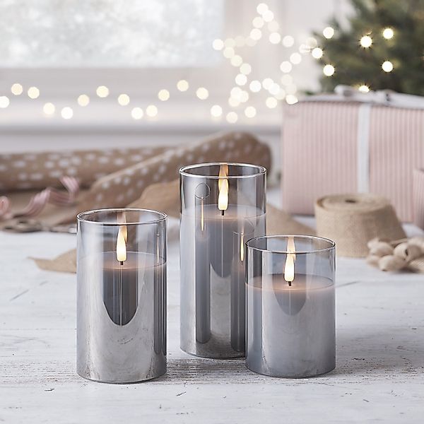 TruGlow® LED Kerzen Echtwachs Trio in Rauchglas mit Fernbedienung günstig online kaufen