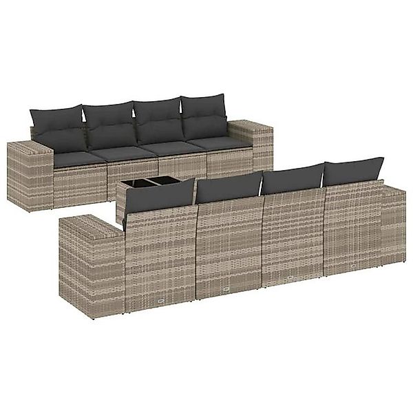 vidaXL Sofaelement 9-tlg. Garten-Sofagarnitur mit Kissen Hellgrau Poly Ratt günstig online kaufen