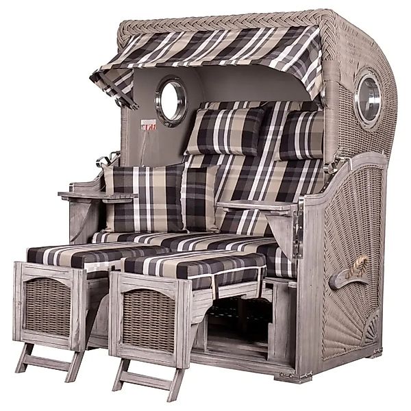 bene,iving Strandkorb Komplettset Ammersee Mahagoni Bullauge washed grey PE günstig online kaufen