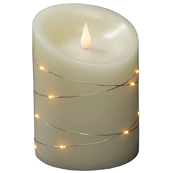 Konstsmide 14 LED Tropfen Echtwachskerze 3D Flamme silberfarbener Draht günstig online kaufen