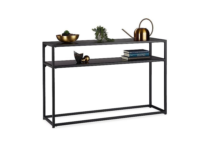 relaxdays Konsolentisch Schwarzer Konsolentisch mit 2 Ablagen günstig online kaufen