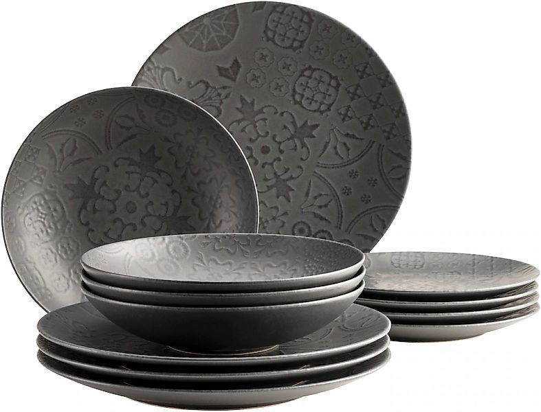 MÄSER Tafelservice "TRAD. TILES SCHWARZ, Geschirr Set, Steinzeug" günstig online kaufen