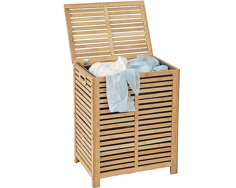 COSTWAY Wäschekorb, Bambus, 80L, mit Deckel & ausnehmbarem Wäschesack, Natu günstig online kaufen
