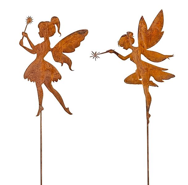 Levandeo® Gartenstecker 2er Set Gartenstecker H80cm Elfe Rostdeko Fee Garte günstig online kaufen