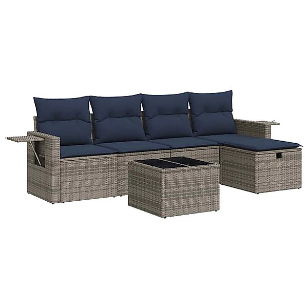 vidaXL 6-Tlg Garten-Sofagarnitur mit Kissen Grau Poly Rattan 3325477 günstig online kaufen