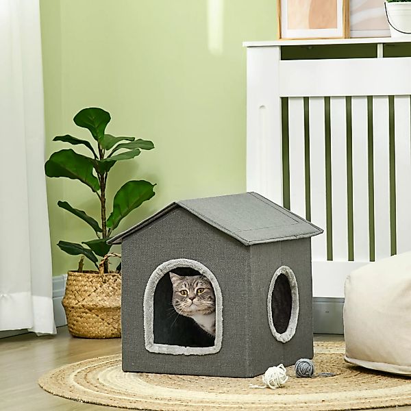 PawHut Katzenhöhle  Gemütliches Katzenhaus mit Zwei Türen, Kissen, Katzenbe günstig online kaufen