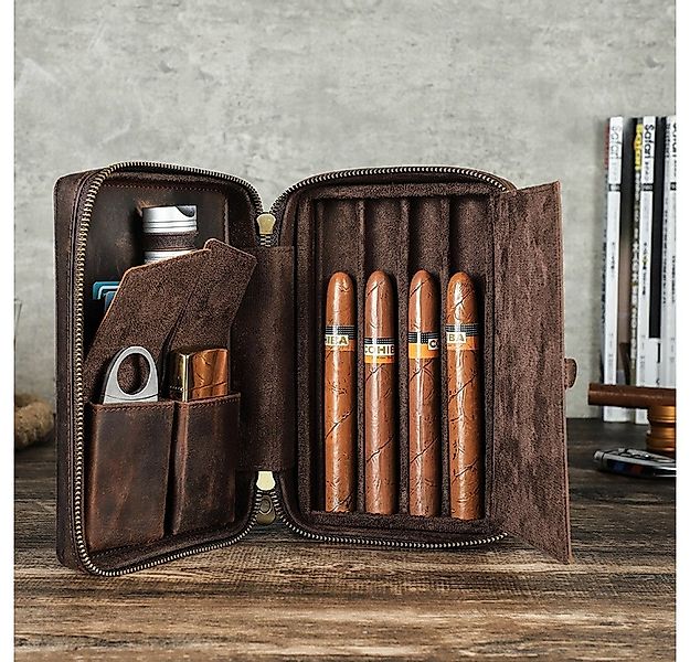 YUBRO-STUDIO Tabakbeutel Handgefertigtes Leder Zigarrenetui 4 Slot Tragbare günstig online kaufen