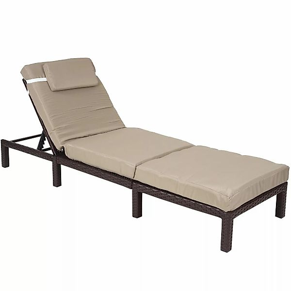 MCW Poly-Rattan Sonnenliege A51 Premium Braun Kissen Creme günstig online kaufen