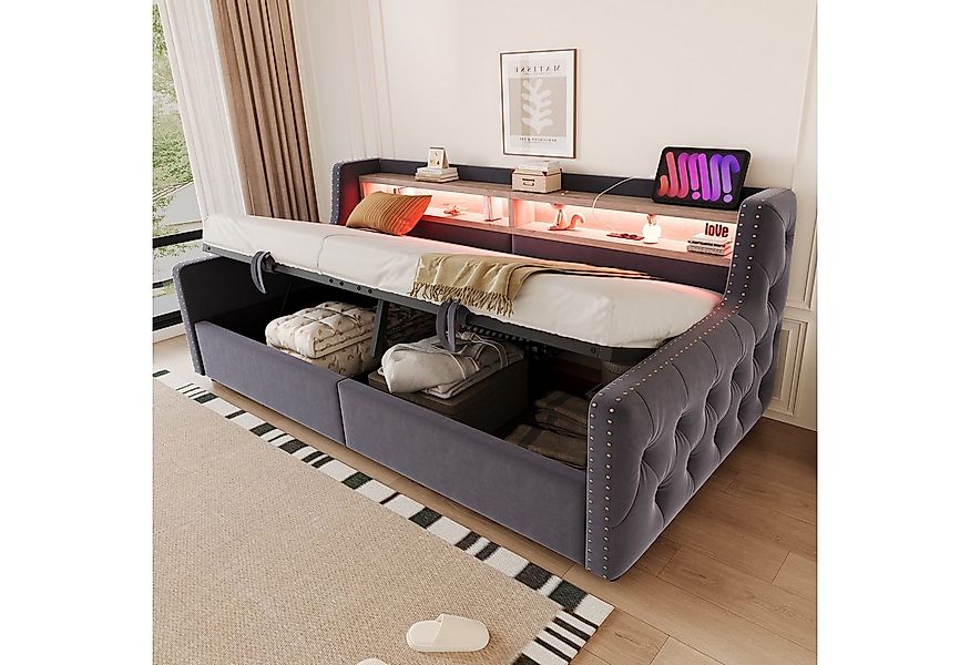 Flieks Daybett, Hydraulisches Polsterbett 90x200cm mit LED-Beleuchtung, Lad günstig online kaufen