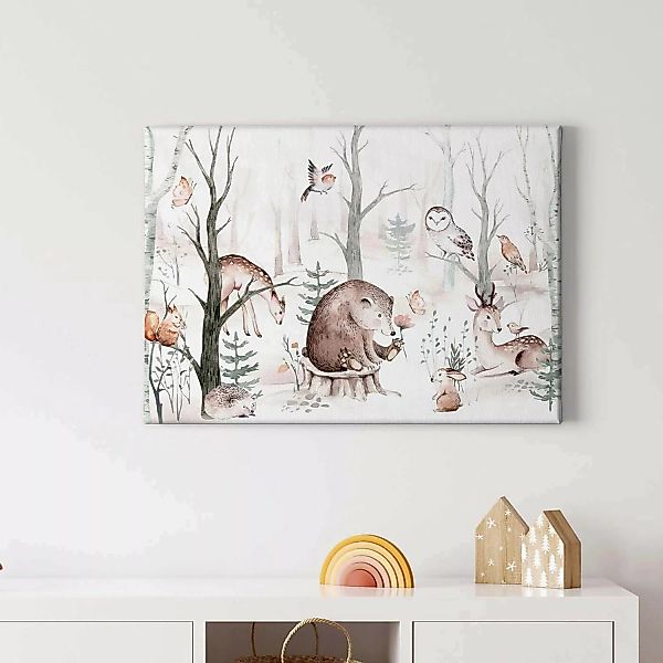 Bricoflor Kinderzimmer Wandbild Mit Tieren Leinwand Bild Mit Waldtieren Ide günstig online kaufen