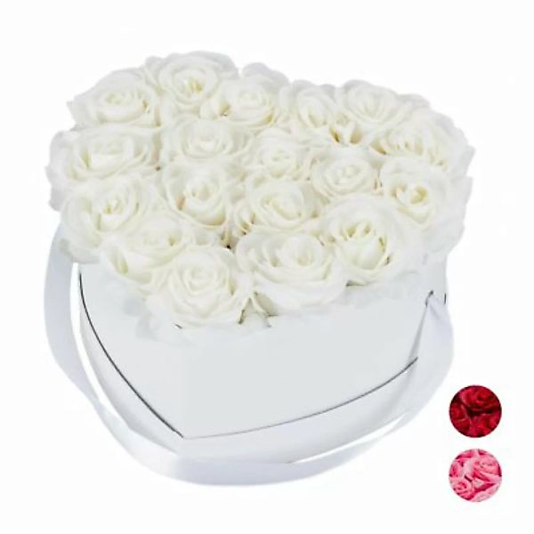 relaxdays Weiße Rosenbox Herz mit 18 Rosen weiß günstig online kaufen