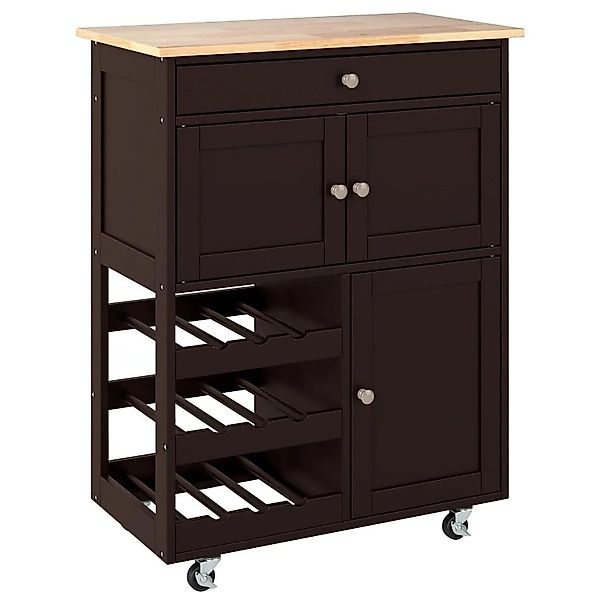 Costway Küchenwagen Auf Rollen mit Schubladen & Arbeitsplatte Braun günstig online kaufen