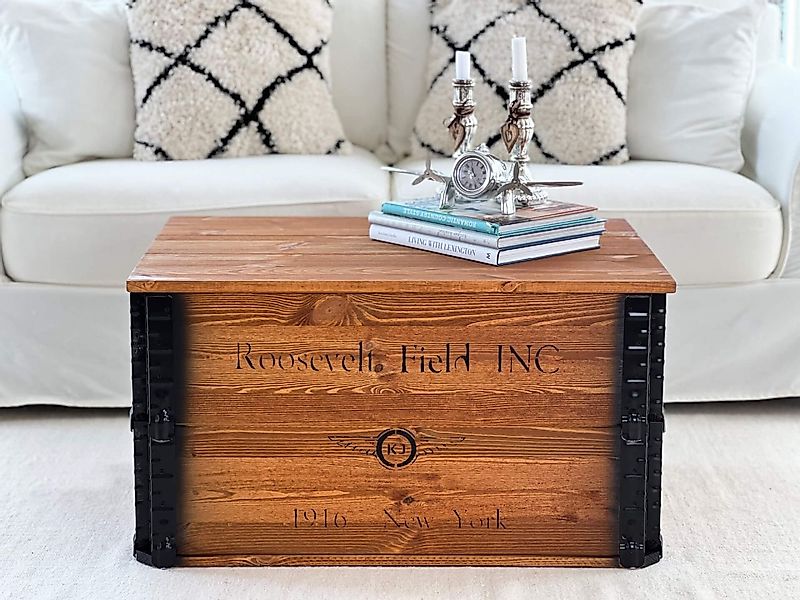 Holztruhe "Roosevelt Field" hellbraun im Vintage-Look günstig online kaufen