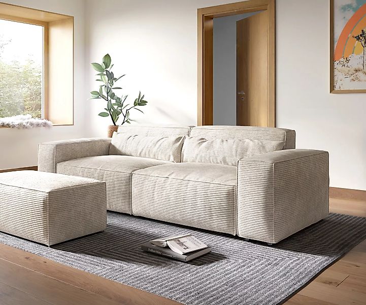 Big-Sofa Sirpio XL 270x130 cm Cord Beige mit Hocker günstig online kaufen