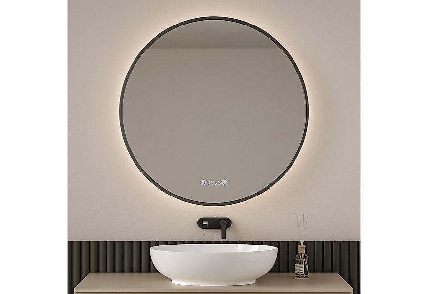 EMKE Badspiegel LED-Badezimmerspiegel Rund mit Uhr, Anti-Beschlag, Neutrale günstig online kaufen