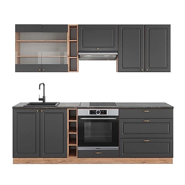 Vicco Fame-Line Küchenzeile Anthrazit Landhaus/Goldkraft Eiche 235 cm AP An günstig online kaufen