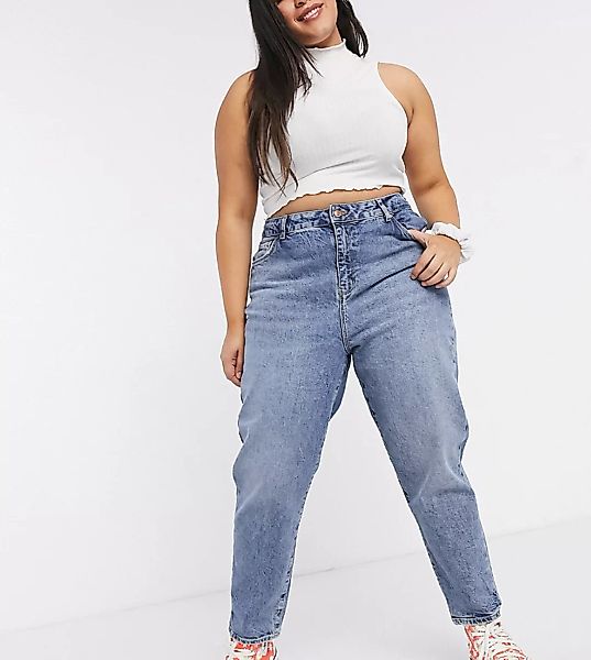 New Look Curve – Mom-Jeans in Hellblau mit betonter Taille günstig online kaufen