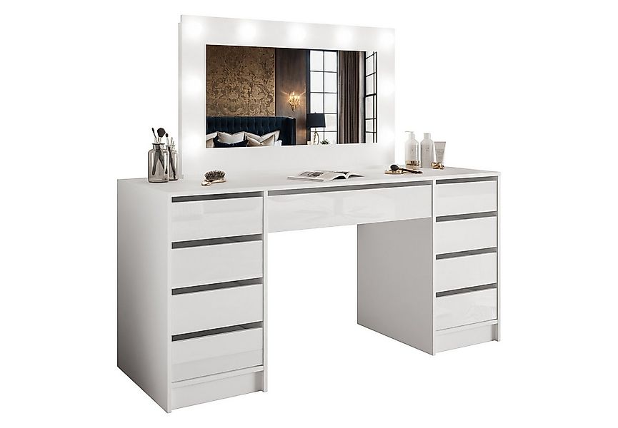 Lookway Schminktisch MADA DOUBLE mit 9 Schubladen und Spiegel mit LED (Schr günstig online kaufen