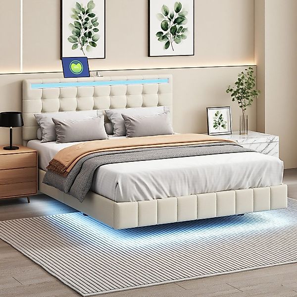 MODFU Polsterbett mit LED-Beleuchtung & gepolstertem günstig online kaufen