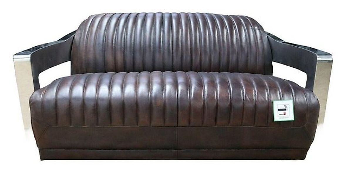 JVmoebel Sofa Vintage Ledersofa Aluminium Couchen Dreisitzer Echtleder Sofa günstig online kaufen