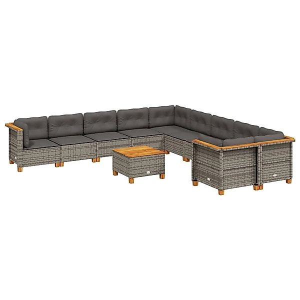 vidaXL 11-Tlg Garten-Sofagarnitur mit Kissen Grau Poly Rattan 3262050 günstig online kaufen