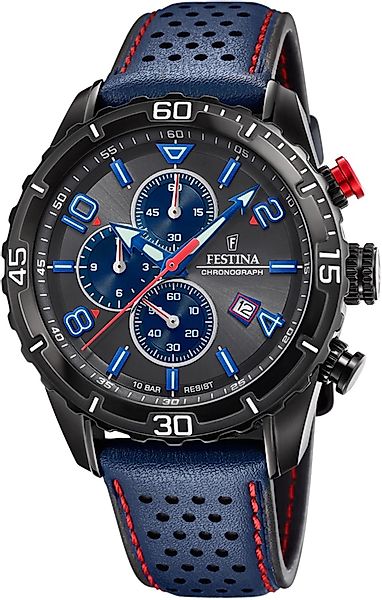Festina Chronograph F20519-3 Blau Lederband 45 günstig online kaufen