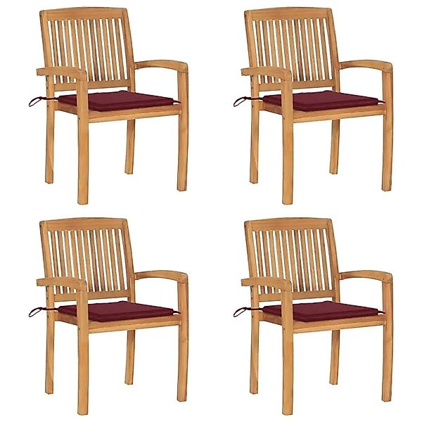 vidaXL Stapelbare Gartenstühle mit Kissen 4 Stk Massivholz Teak 3073219 günstig online kaufen